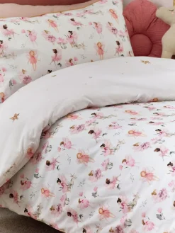 Outlet Next Printed Polycotton Duvet Cover and Pillowcase Bedding Set White Fairy Forest