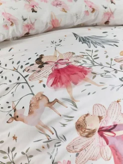 Outlet Next Printed Polycotton Duvet Cover and Pillowcase Bedding Set White Fairy Forest