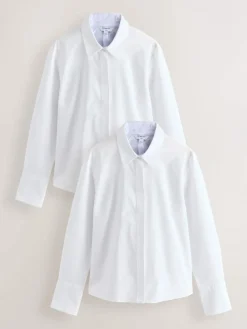 Next Fitted Stretch Essential Long Sleeve Shirts 2 Pack White
