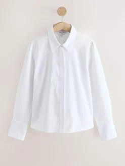 Next Fitted Stretch Essential Long Sleeve Shirts 2 Pack White