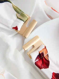 Next White Floral Bandeau Tummy Control Tankini Top^Women Swimwear