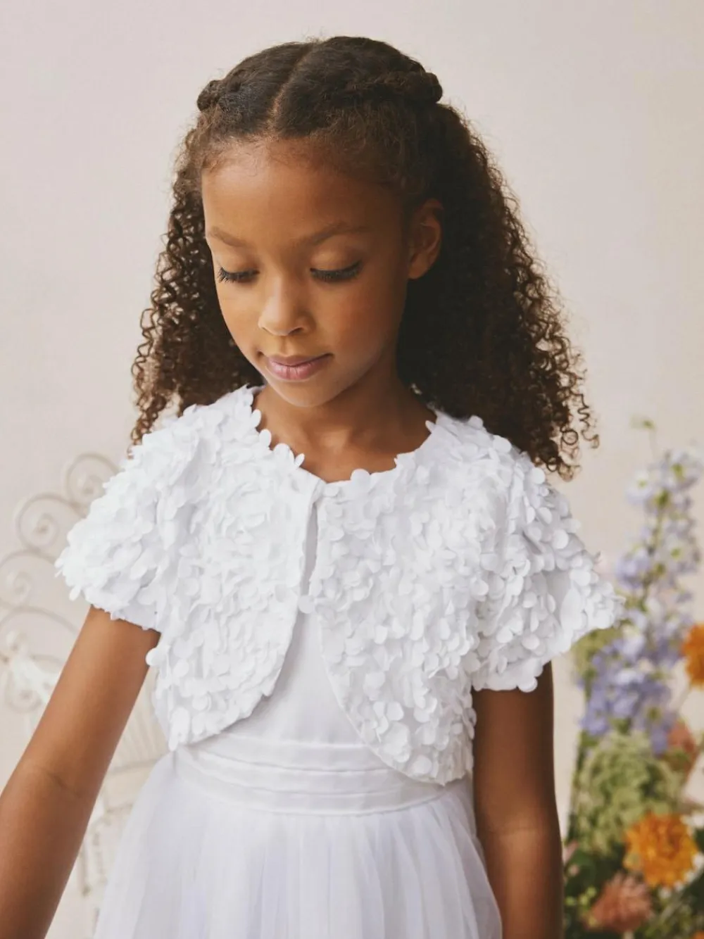 Hot Next White Flower Girl Occasion Shrug (3-12yrs)