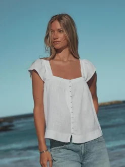 Next Flutter Sleeve Button Front Top With Linen^Women Tops & T-Shirts|Blouses & Shirts