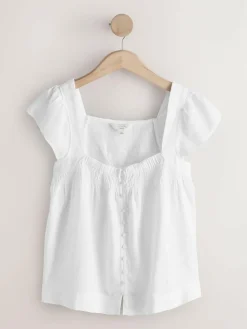 Next Flutter Sleeve Button Front Top With Linen^Women Tops & T-Shirts|Blouses & Shirts