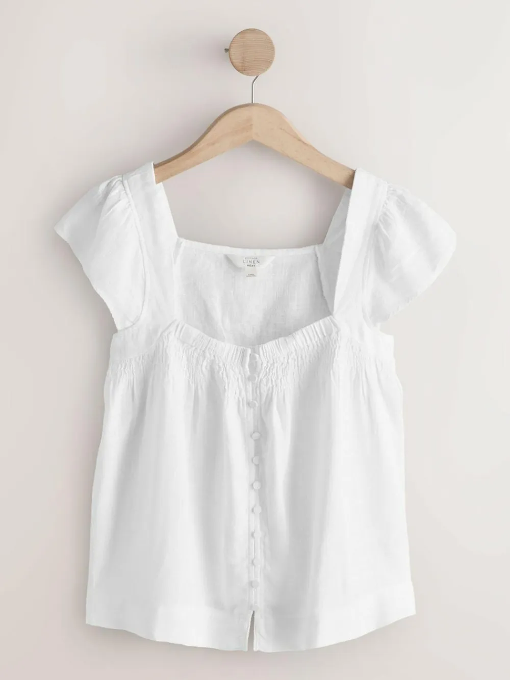 Next Flutter Sleeve Button Front Top With Linen^Women Tops & T-Shirts|Blouses & Shirts