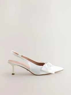 Sale Next Forever Comfort® Wedding Satin Bow Pointed Toe Slingback Heels White