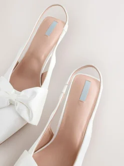 Sale Next Forever Comfort® Wedding Satin Bow Pointed Toe Slingback Heels White