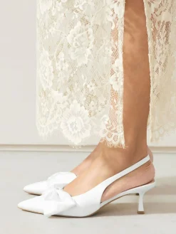 Sale Next Forever Comfort® Wedding Satin Bow Pointed Toe Slingback Heels White