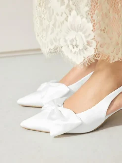 Sale Next Forever Comfort® Wedding Satin Bow Pointed Toe Slingback Heels White