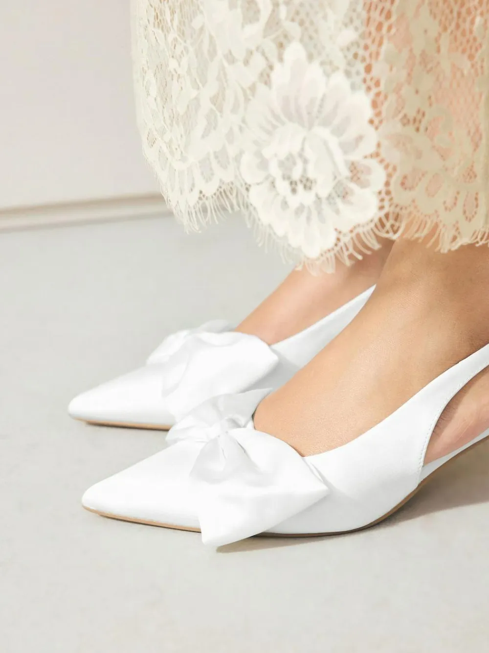 Sale Next Forever Comfort® Wedding Satin Bow Pointed Toe Slingback Heels White
