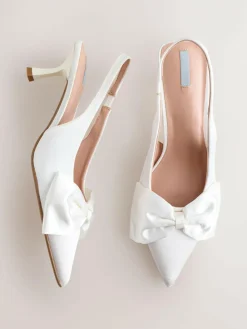 Sale Next Forever Comfort® Wedding Satin Bow Pointed Toe Slingback Heels White