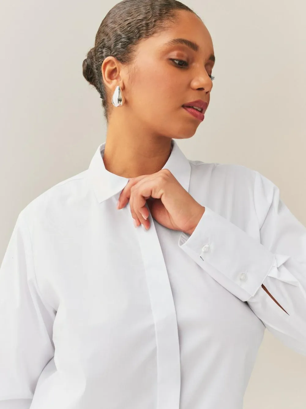 Hot Next White Fuller Bust Fitted Stretch Essential Long Sleeve Shirt