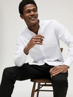 Best Next White Grandad Collar Regular Fit Button Down Easy Iron Oxford Shirt