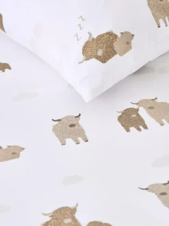 Hot Next White Hamish The Highland Cow Fitted Sheet Pillowcase Set