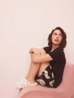 New Next White Heart Borg Mule Slippers