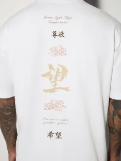 Next White Japan Relaxed Fit Graphic Print Heavy Weight T-Shirt