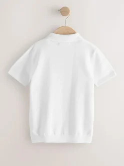 Outlet Next White Knitted Zip Neck Polo Shirt (3-16yrs)