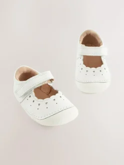 Next White Leather Standard Fit (F) Crawler Mary Jane Shoes