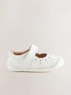Next White Leather Standard Fit (F) Crawler Mary Jane Shoes