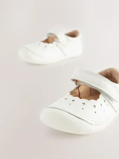 Next White Leather Standard Fit (F) Crawler Mary Jane Shoes