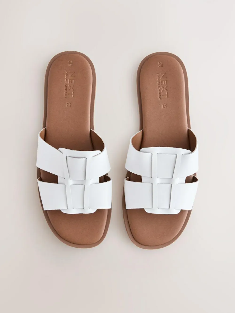 Next White Leather Standard/Wide Fit Slot Mule Sandals^Women Wide Fit & Extra Wide Fit