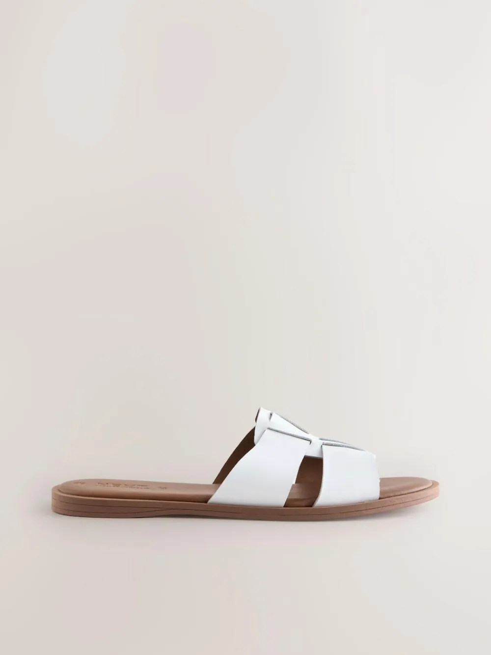 Next White Leather Standard/Wide Fit Slot Mule Sandals^Women Wide Fit & Extra Wide Fit