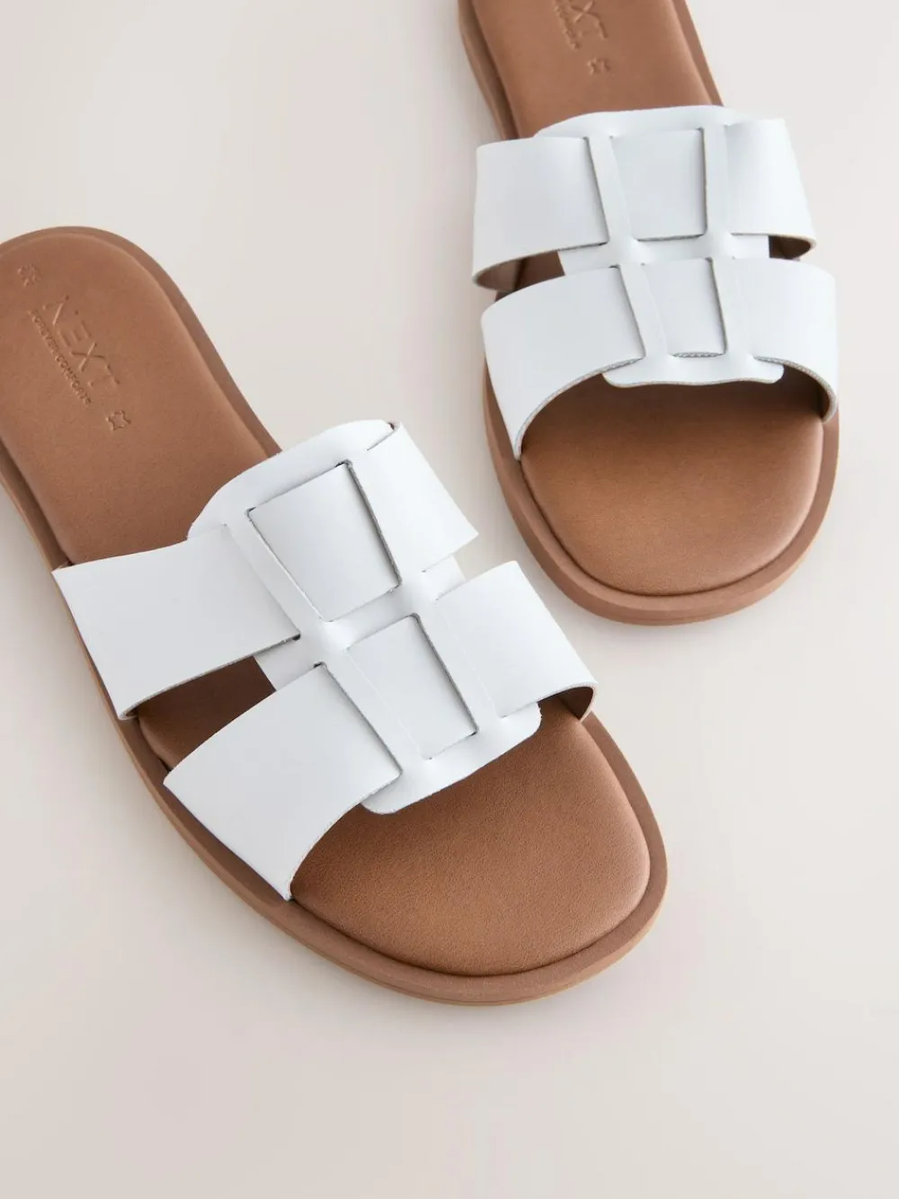 Next White Leather Standard/Wide Fit Slot Mule Sandals^Women Wide Fit & Extra Wide Fit