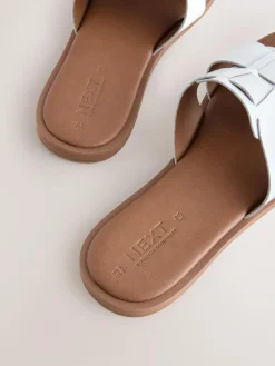 Next White Leather Standard/Wide Fit Slot Mule Sandals^Women Wide Fit & Extra Wide Fit