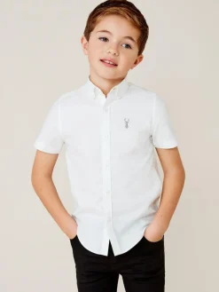 Next White Logo Short Sleeve Cotton Rich Oxford Shirt (3-16yrs)^BOY Shirts