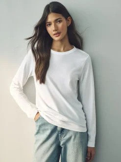 Next White Long Sleeve Crew Neck T-Shirt^Women Nightwear|Tops & T-Shirts