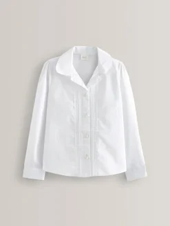 Next White Long Sleeve Lace Trim School Blouse (3-14yrs)^ Tops