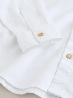 Next White Long Sleeve Relaxed Linen Blend Shirt (3-16yrs)^BOY Shirts