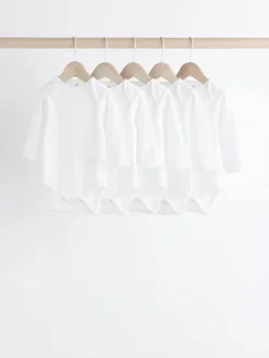 Outlet Next White Long Sleeve Rib Baby Bodysuits 5 Pack