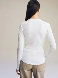 Next White Long Sleeve Ribbed Crew Neck Top^Women Nightwear|Tops & T-Shirts