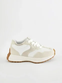 New Next White Neutral Lace-Up Chunky Trainers