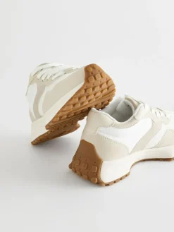 New Next White Neutral Lace-Up Chunky Trainers