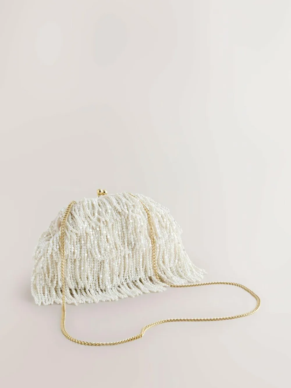 Hot Next White Pearl Effect Embellished Fringe Clutch Bag