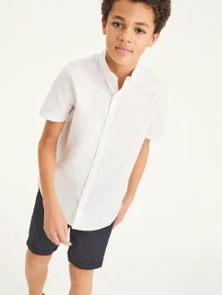 Clearance Next Plain Short Sleeve Cotton Rich Oxford Shirt (3-16yrs) White