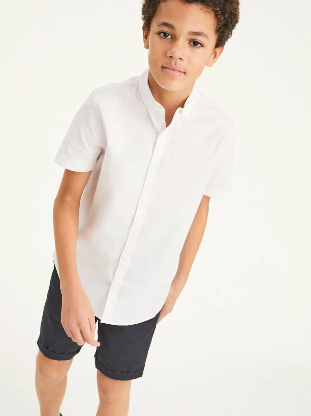 Clearance Next Plain Short Sleeve Cotton Rich Oxford Shirt (3-16yrs) White