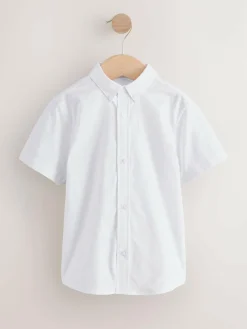 Clearance Next Plain Short Sleeve Cotton Rich Oxford Shirt (3-16yrs) White
