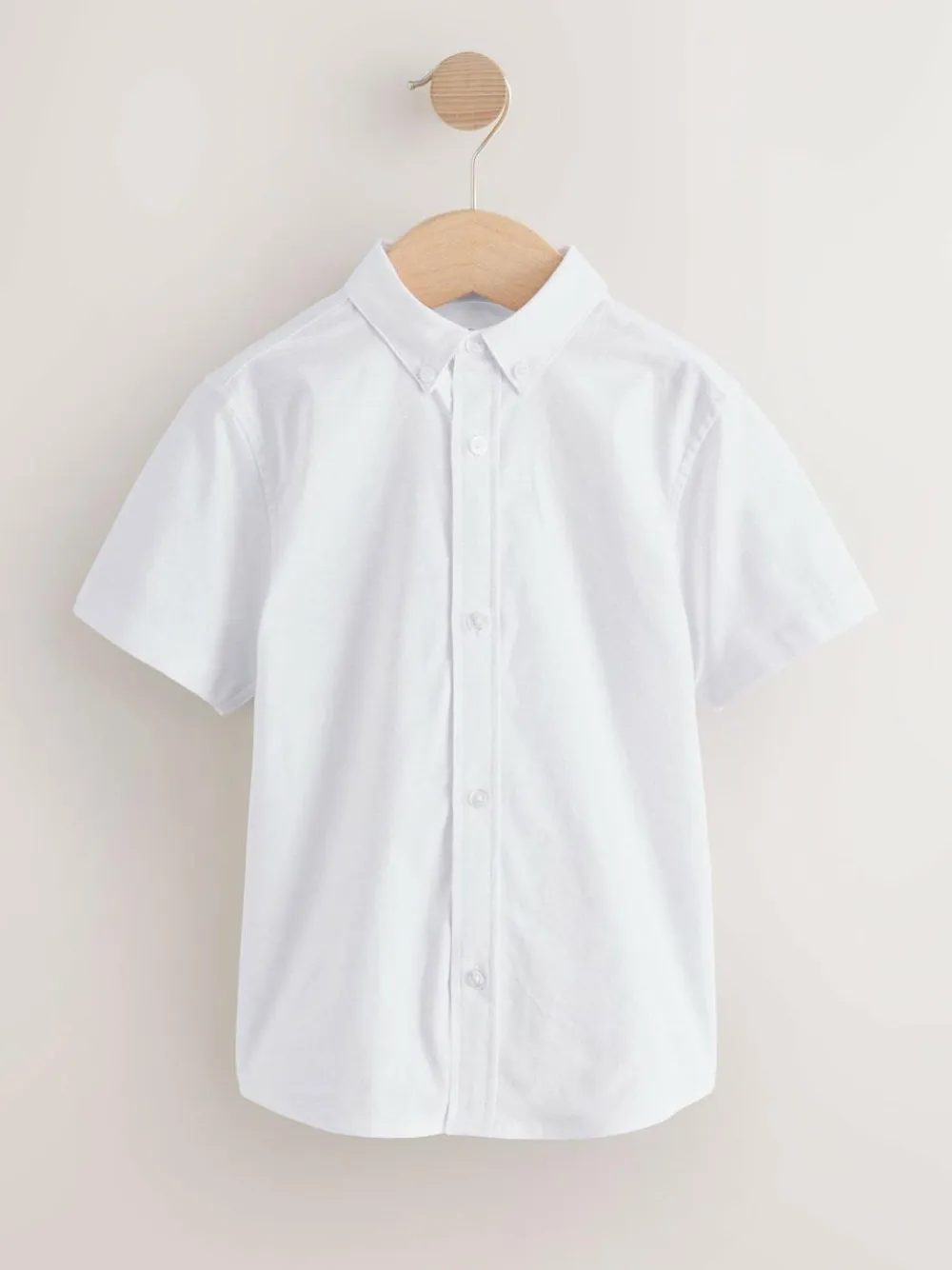 Clearance Next Plain Short Sleeve Cotton Rich Oxford Shirt (3-16yrs) White