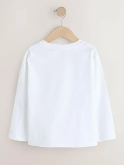 New Next Long Sleeve Sequin Top (3-16yrs) White Rainbow Hearts