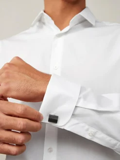 New Next Regular Fit Easy Care Double Cuff Smart Shirt White