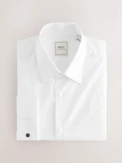New Next Regular Fit Easy Care Double Cuff Smart Shirt White