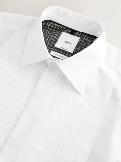 Clearance Next White Regular Fit Occasion Pleated Bib Double Cuff Dress Shirt