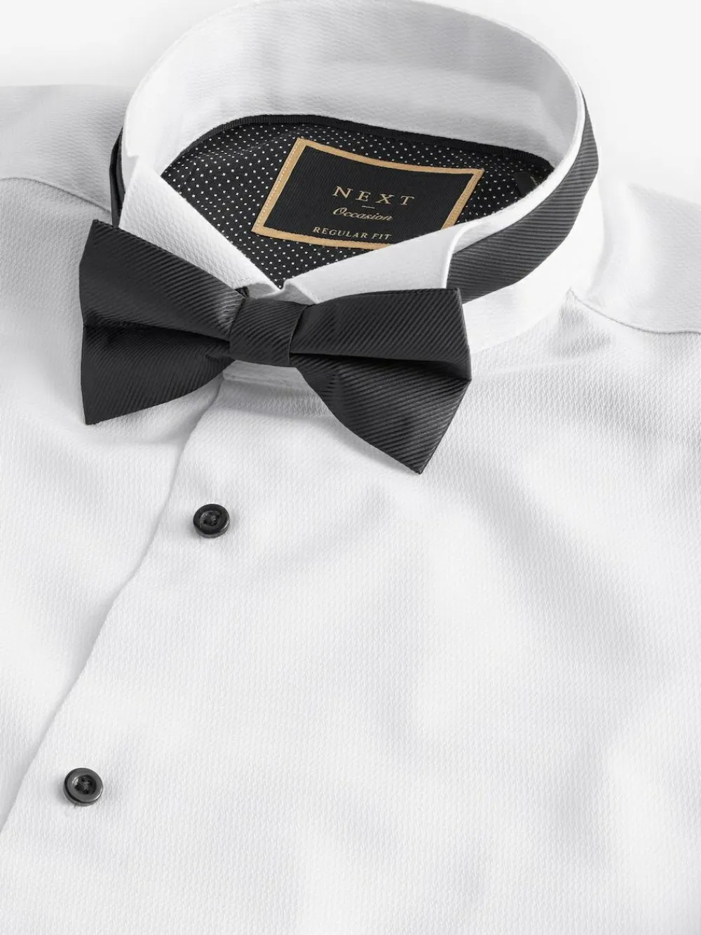 Best Next White Regular Fit Slim Fit Single Cuff Shirt With Wing Collar And Bow Tie Pack
