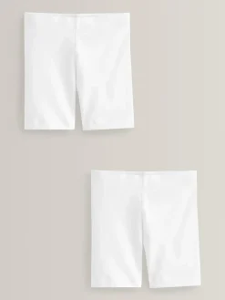 New Next Regular Length 2 Pack Cotton Rich Stretch Cycle Shorts (3-16yrs) White