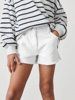 Best Next Regular Length Frayed Edge Denim Shorts (3-16yrs) White