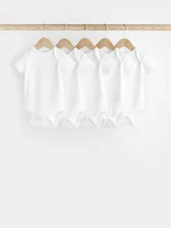 Next White Rib Short Sleeve Baby Bodysuits 5 Pack^BOY Unisex|Bodysuits & Vests