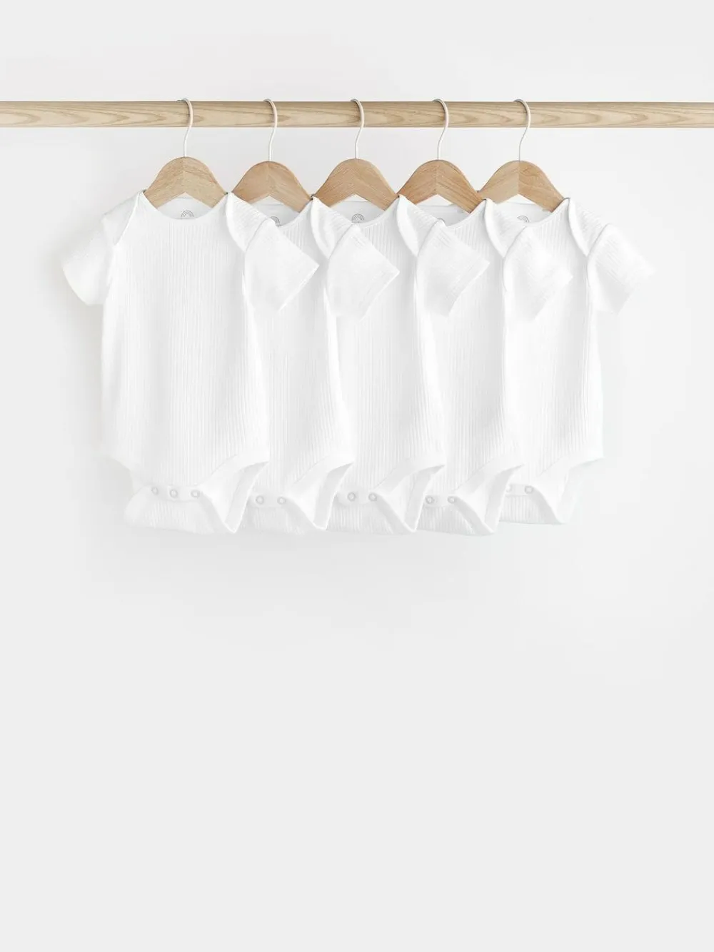 Next White Rib Short Sleeve Baby Bodysuits 5 Pack^BOY Unisex|Bodysuits & Vests